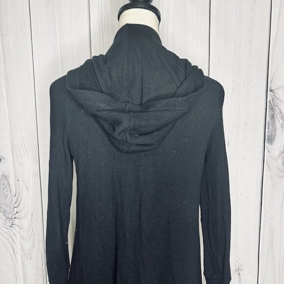 Splendid Womens Black Waffle Knit Wrap Hooded Open Front Cardigan Sz M - Picture 8 of 10